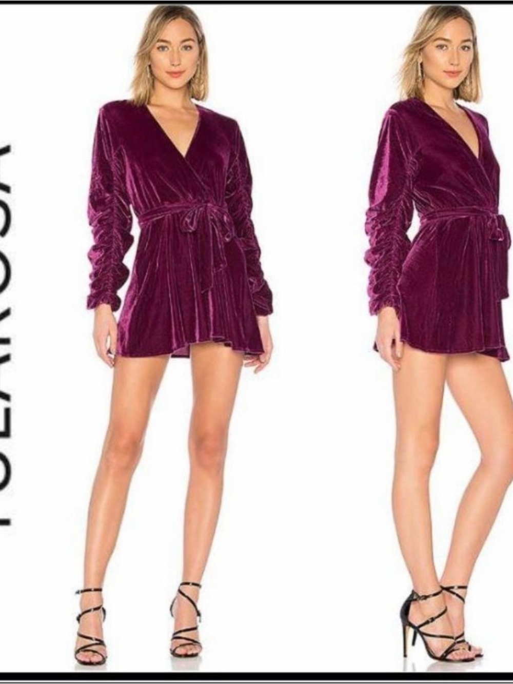 Tularosa Wine Velvet Wrap Long-Sleeve Mini Dress